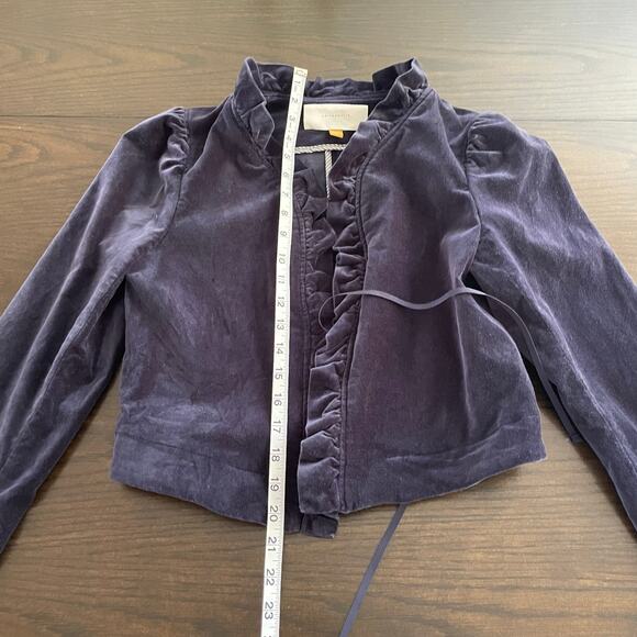 Anthropologie Leifsdottir Maude Blue Velvet Ruffled Blazer Jacket, Women's 6 - Picture 6 of 7